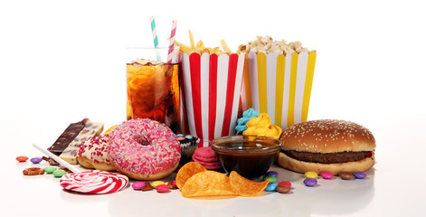 Unhealthy products. food bad for figure, skin, heart and teeth.