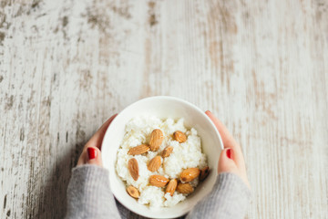 cottage cheese with almonds and honey