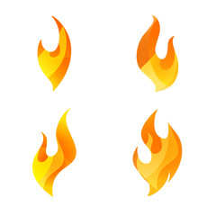 Fire logo icon set of four. Conceptual flame symbols