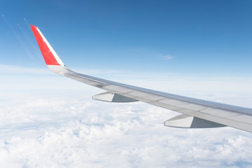Fototapeta premium Plane wings are in the atmosphere