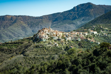 Fototapeta na wymiar The ancient town of Perinaldo high in the mountains of Liguria in Western Italy