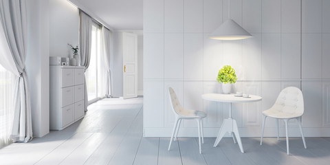 Modern bright interior with chairs and table