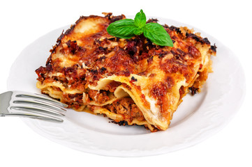 delicious lasagna on white