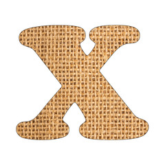 X, Letter of the alphabet - Burlap Background Texture. White background