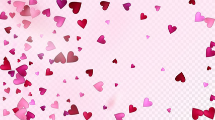 Realistic Hearts Vector Confetti. Valentines Day Romantic Pattern. Elegant Gift, Birthday Card, Poster Background Valentines Day Decoration with Falling Down Hearts Confetti. Beautiful Pink Scatter