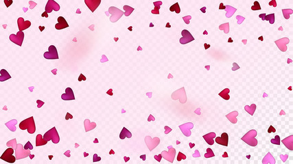 Falling Hearts Vector Confetti. Valentines Day Tender Pattern. Beautiful Pink Frame Valentines Day Decoration with Falling Down Hearts Confetti. Modern Gift, Birthday Card, Poster Background