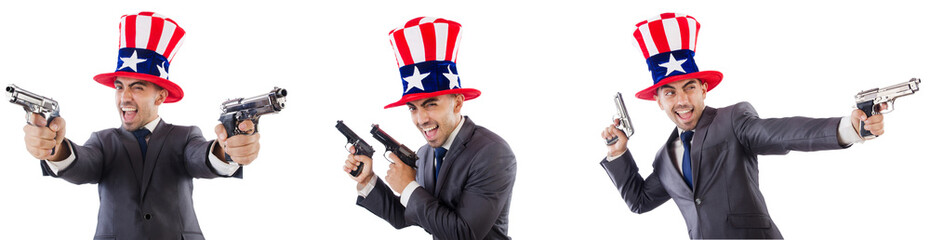 Man with american hat and handguns