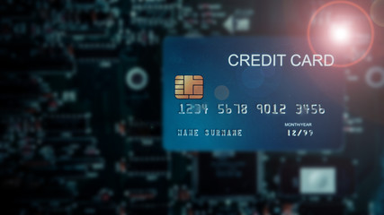 Technology credit card on mainboard. - Image