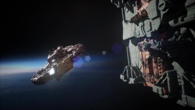 flying an animated space station. 3d rendering