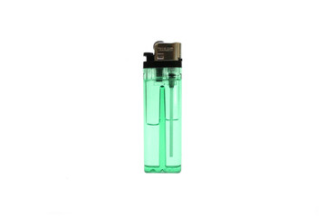 Green lighter isolated on white background. Blue lighter