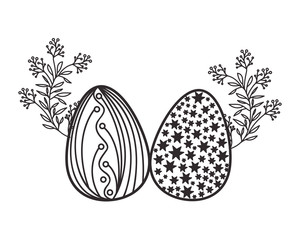 easter eggs with flowers and leafs isolated icon
