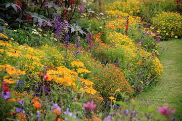 Buntes Blumenbeet im Garten