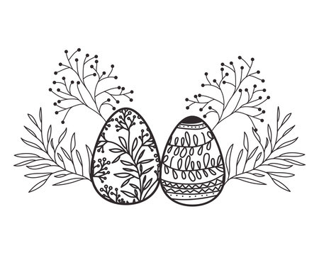 easter eggs with flowers and leafs isolated icon