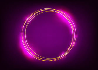 gold  round frame on violet background