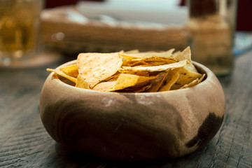 Chips in basket - Mexican chips in a basket on table
