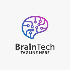 Fototapeta premium Brain tech logo design