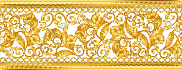 Seamless golden ornamental segment on white