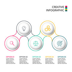 Thin line flat element for infographic. Template for diagram, graph, presentation and chart. Business concept with 5 options, parts, steps or processes.