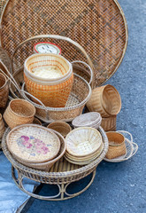 Bamboo wickerwork products on the street.