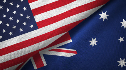 United States and Australia two flags textile cloth, fabric texture
