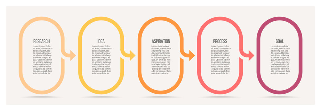 Business infographics. Timeline with 5 steps, options, ellipses. Vector template.