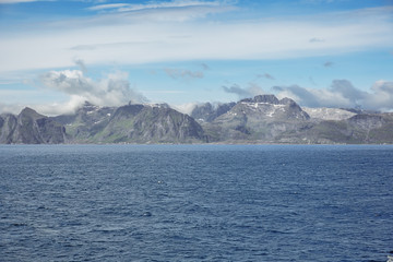 Lofoten islands near Moskenes seen from the ferry between Bodo and Moskenes