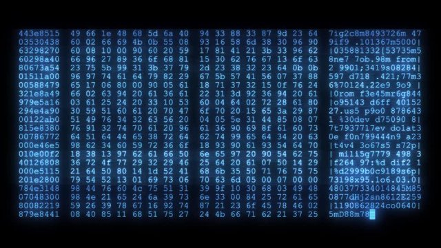 noisy distorted glitched fast long scrolling programming security hacking code data flow stream on blue display new quality numbers letters coding techno joyful video 4k stock footage