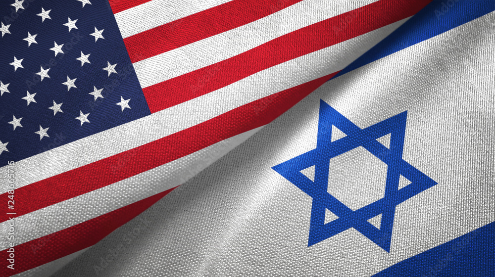 Wall mural United States and Israel two flags textile cloth, fabric texture