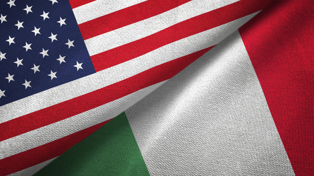 United States and Italy two flags textile cloth, fabric texture