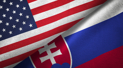 United States and Slovakia two flags textile cloth, fabric texture