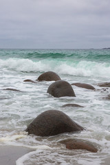 Rounded boulders at Uttakleiv Beach, a scenic beach near Leknes of the Lofoten Islands