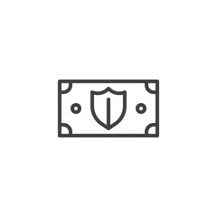 Money protection shield line icon. linear style sign for mobile concept and web design. Money bill with shield outline vector icon. Symbol, logo illustration. Pixel perfect vector graphics