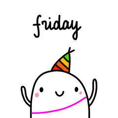 Obraz premium Friday hand drawn illustration with cute marshmallow having party