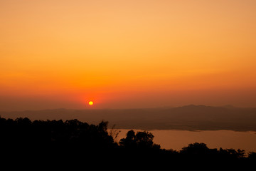 Beautiful sunset at mountain view and long river