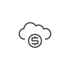 Cloud money line icon. linear style sign for mobile concept and web design. Dollar coin with cloud computing outline vector icon. Finance bank symbol, logo illustration. Pixel perfect vector graphics