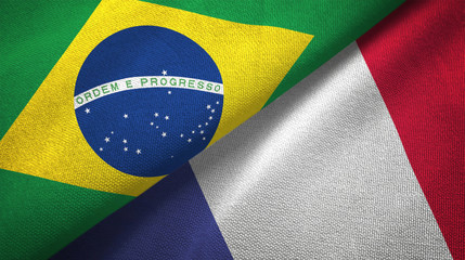 France and Brazil two flags textile cloth fabric texture