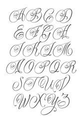 Updated handwritten chicano Script font. Hand drawn popular tattoo style calligraphy cursive typeface. Vector Brush type set.