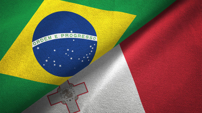 Malta and Brazil two flags textile cloth fabric texture - Powered by Adobe