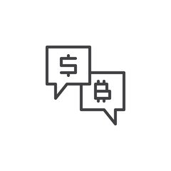 Financial Forum message line icon. linear style sign for mobile concept and web design. Dollar and bitcoin speech bubble outline vector icon. Symbol, logo illustration. Pixel perfect vector graphics
