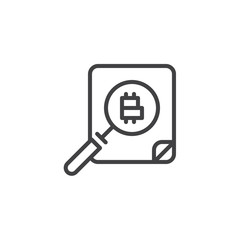 Cryptocurrency money search line icon. linear style sign for mobile concept and web design. Bitcoin and magnifying glass outline vector icon. Symbol, logo illustration. Pixel perfect vector graphics