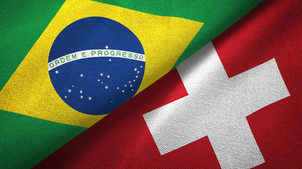 Switzerland and Brazil two flags textile cloth fabric texture