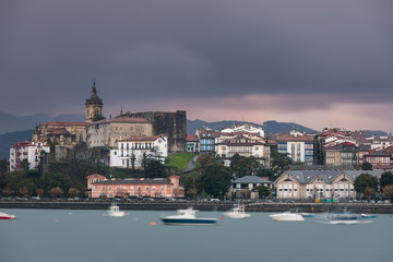 Hondarribia town at the east basque coast on the Txingudi bat with the Bidasoa river next to Irun and Hendaia, Basque Country.