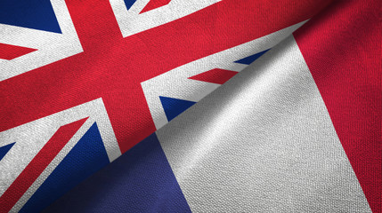 United Kingdom and France two flags textile cloth, fabric texture