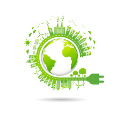 Ecology concept with green city for world environment day and sustainable development concept, vector illustration