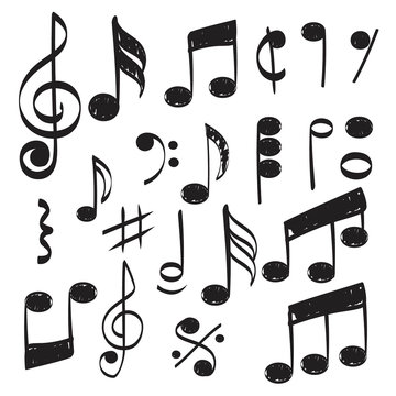 Music note. Doodles sketch musical vector hand drawn pictures isolated. Illustration of musical note symbol, doodle sketch sound and music