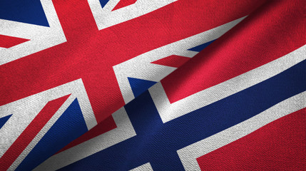 United Kingdom and Norway two flags textile cloth, fabric texture