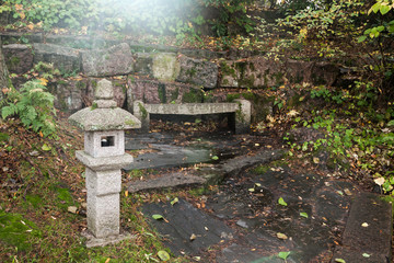 Japanese stone lanterns in Sapokka park in Kotka, Finland