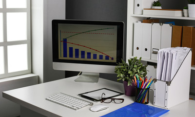 Workspace desktop, documents on the office table