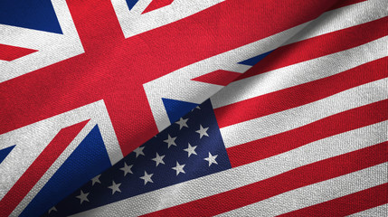 United Kingdom and United States two flags textile cloth, fabric texture