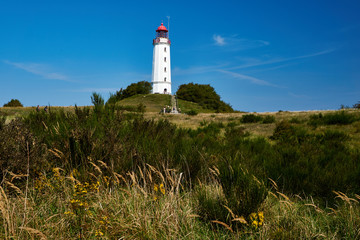 postcard lighthouse on isle of Hiddensee in summer